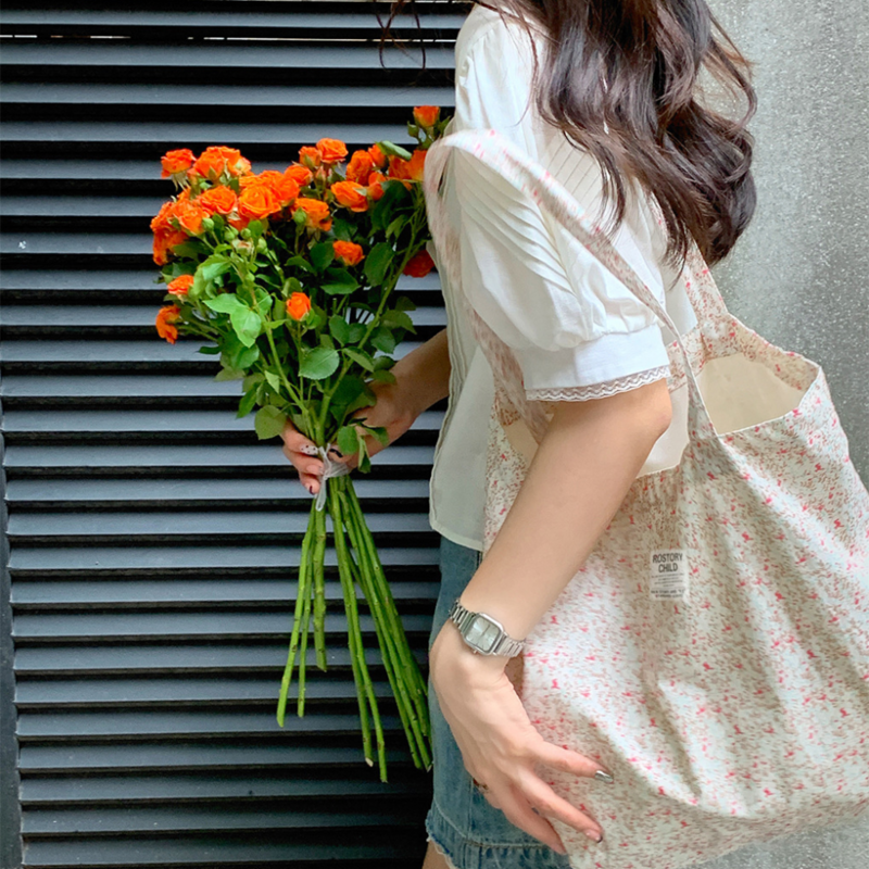 Large Capacity Summer Tote Bag Leisure Vintage Canvas Women Shopping Bags Floral Retro Rose Students Book Bag Women Girls