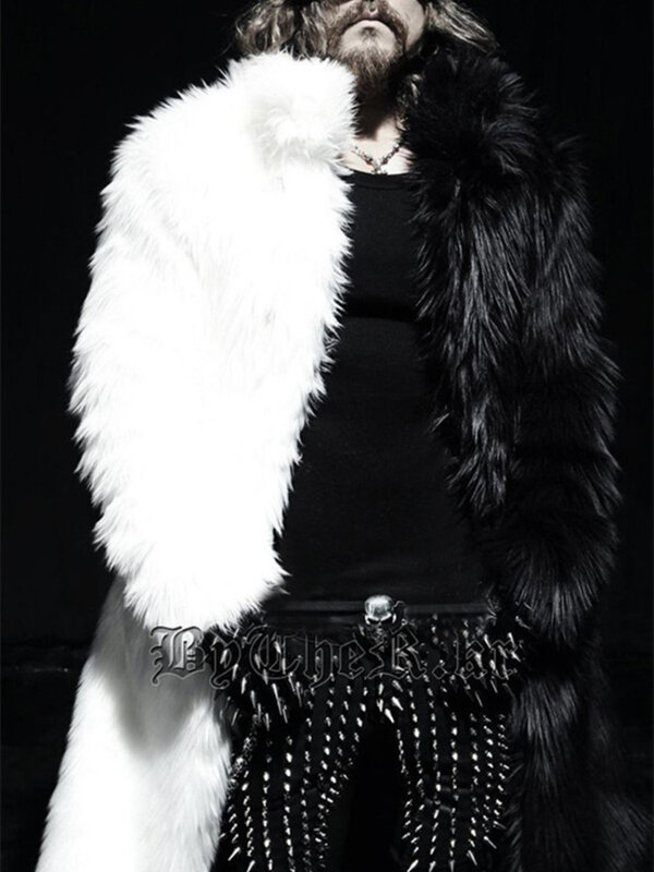 Faux Fur Coat ฤดูหนาวหนาหนาแขนยาว Outerwear Luxury Fur แจ็คเก็ตยาวสีดำและสีขาว Bontjas แจ็คเก็ต mens