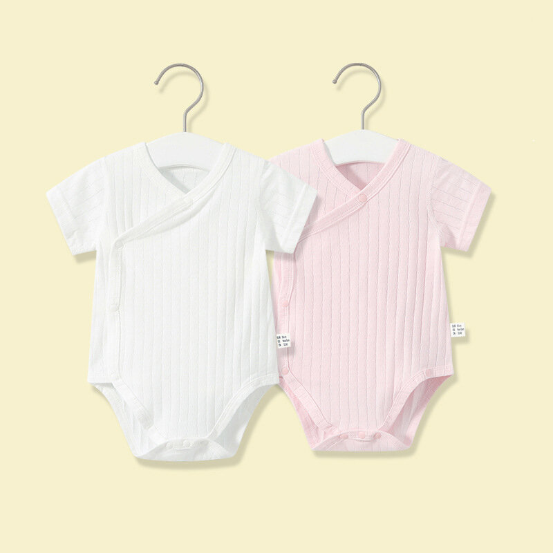 Pelele de algodón de manga corta para niñas recién nacidas, traje suave y transpirable de Color puro, 2 piezas, Verano