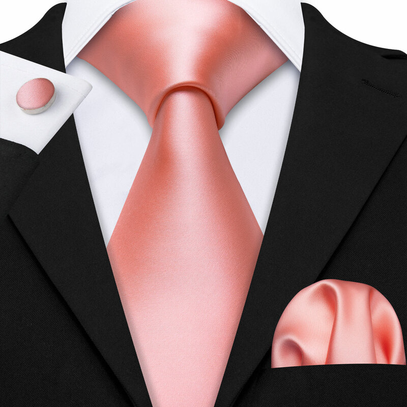 Barry.Wang Solid Silk Mens Tie Hankerchief gemelli Set liscio Plain Necktie per maschio Wedding Business Party regalo di alta qualità