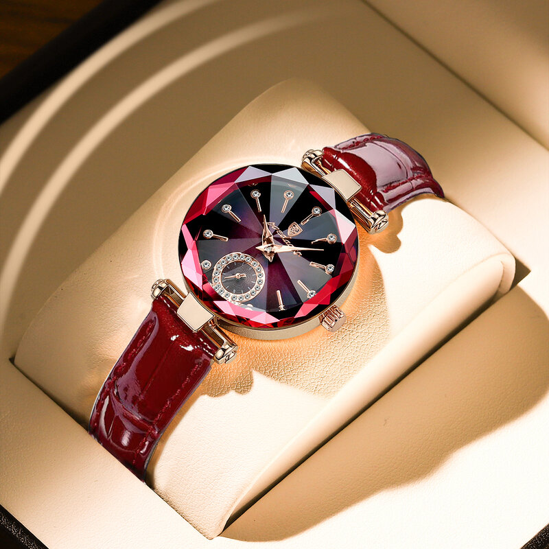 POEDAGAR-reloj de cuarzo de cuero con esfera de diamante para mujer, pulsera de lujo, resistente al agua, regalo para novia