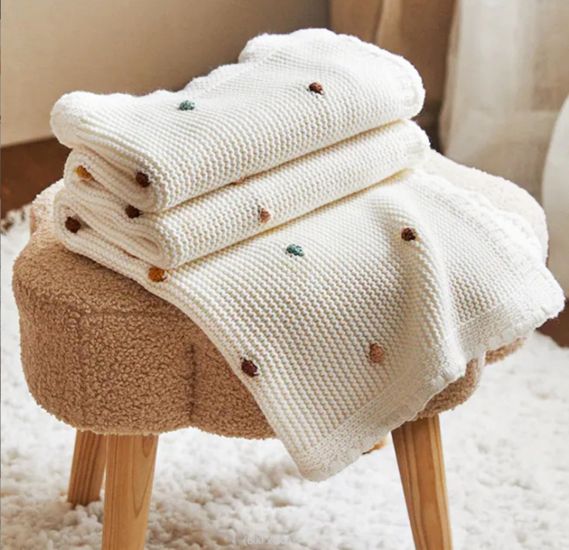 Tapeçaria macia Nordic Pompom para bebês, cobertor de malha, cobertores, envoltório Swaddle recém-nascido, carrinho de berço, 100x70cm