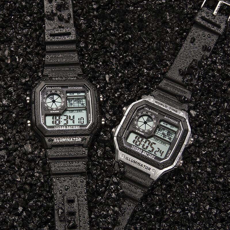 Мужские Цифровые Спортивные светящиеся водонепроницаемые тонкие электронные часы с хронографом