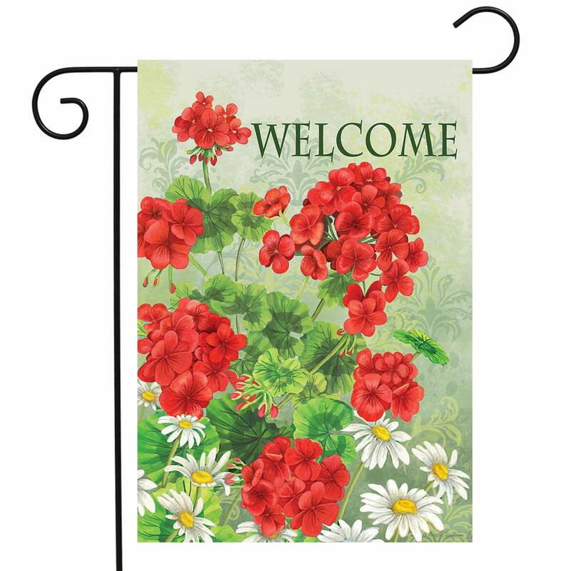 Red Geraniums Summer Garden Flag Welcome Floral Farmhouse Double Sided Polyester Flags for Courtyard Patio Lawn Outdoor Decor