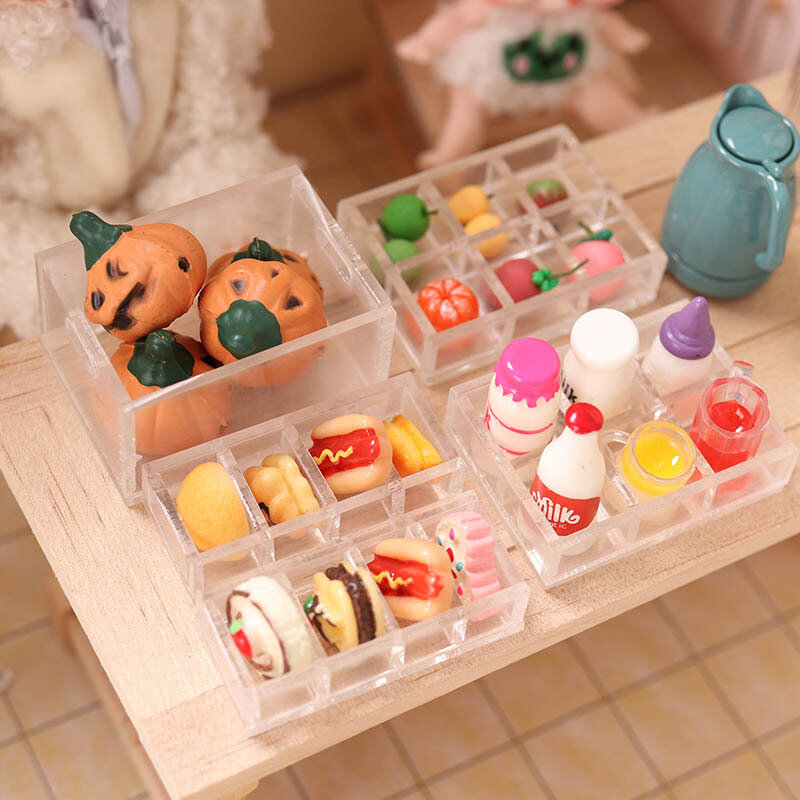 Mini caja de almacenamiento de cuadrícula 1:12 para casa de muñecas, caja de cosméticos, modelo de decoración de celosía, juguete, decoración de escena de muñecas