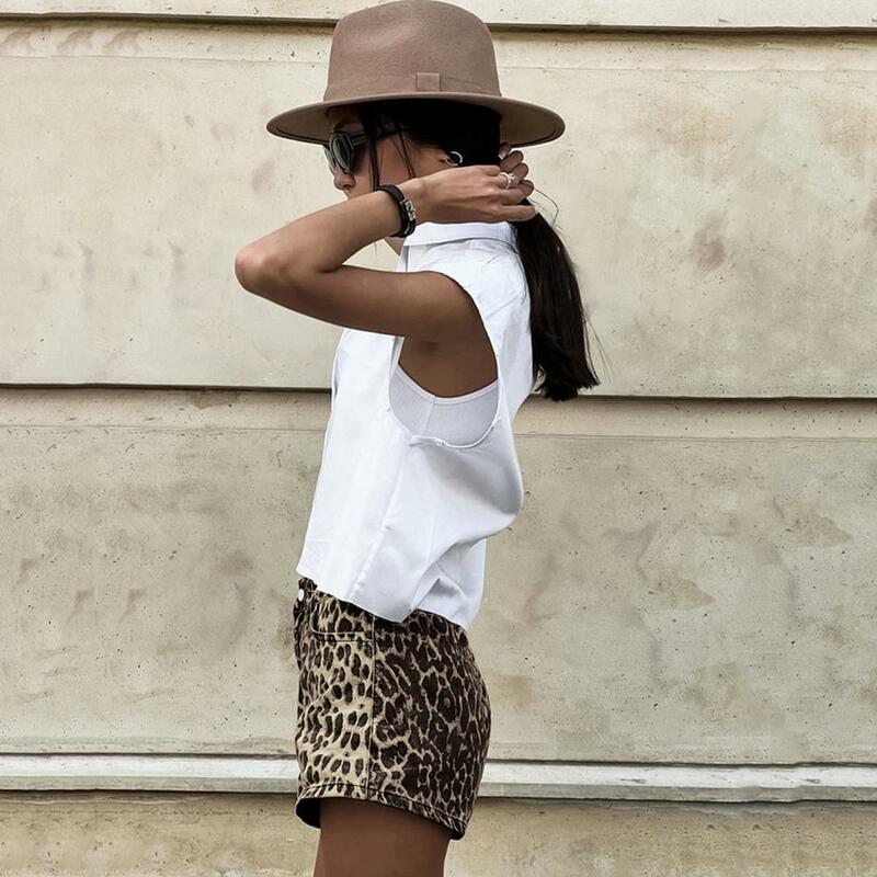 Women Leopard Print Shorts Leopard Print High Waist Women's Shorts for Summer Parties Clubbing Slim Fit Mini Shorts with Side