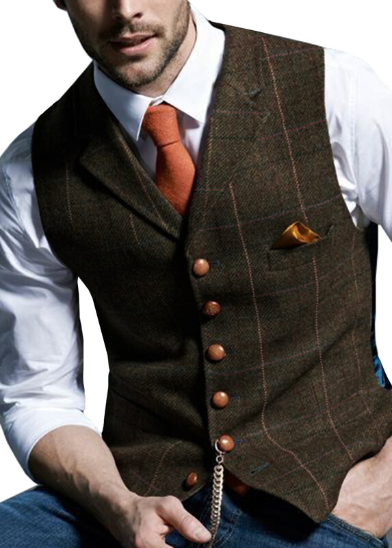 Мужской твидовый костюм, жилет в полоску, черный или серый пиджак