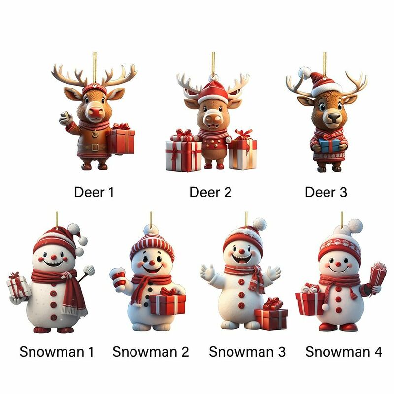 Multicolor Snowman and Deer Pendurado Pingentes para o Natal, Acrílico Party Supplies, Delicadas Decorações de Natal, Árvore ornamento