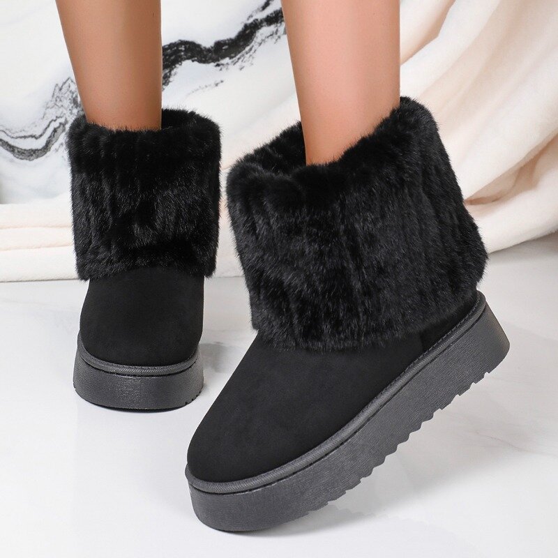 Botas de felpa cálidas y gruesas para mujer, zapatos de nieve antideslizantes de suela gruesa, informales y cómodos, a la moda, novedad de 2024