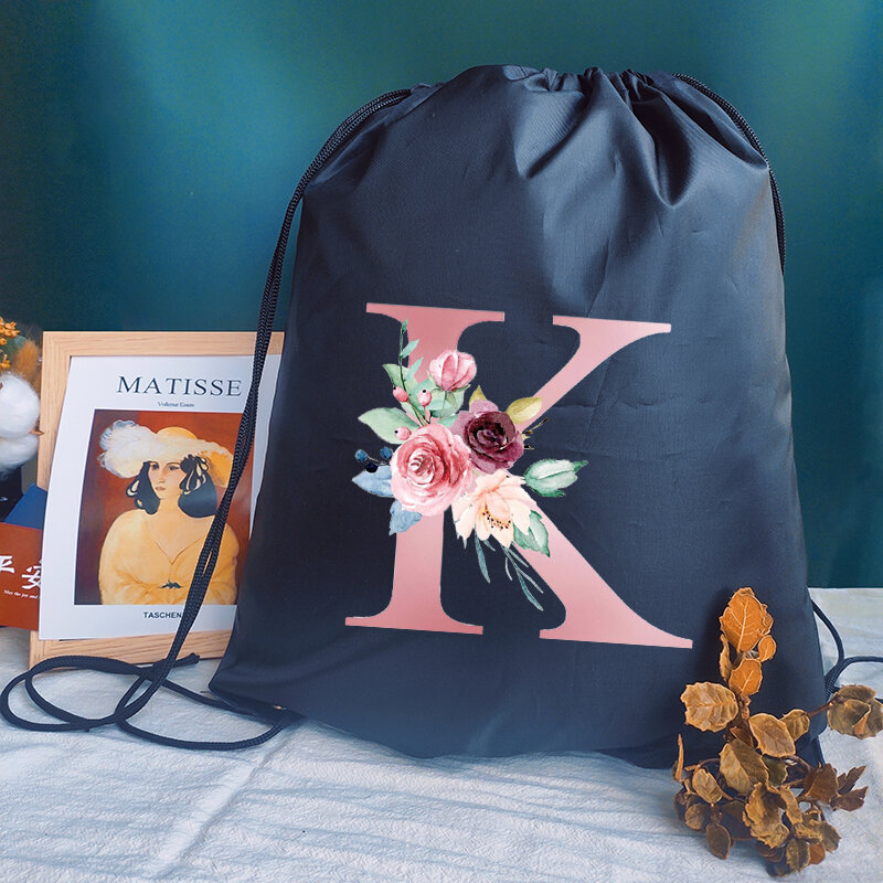 Drawstring Bag Gym Pouch Bag Pink Letter Print Backpack Women Portable Shopping Fashion Custom School Shoe Bag for Girl