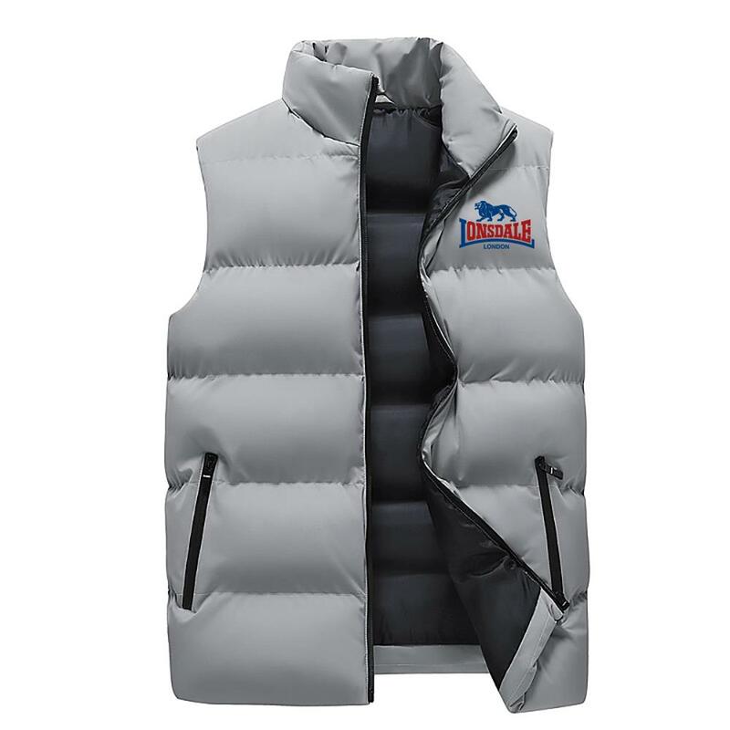 24Mens Vest Jacket Warm Sleeveless Jackets Winter Waterproof Zipper Coat Autumn Stand-up Collar Casual Waistcoat Brand Clothing