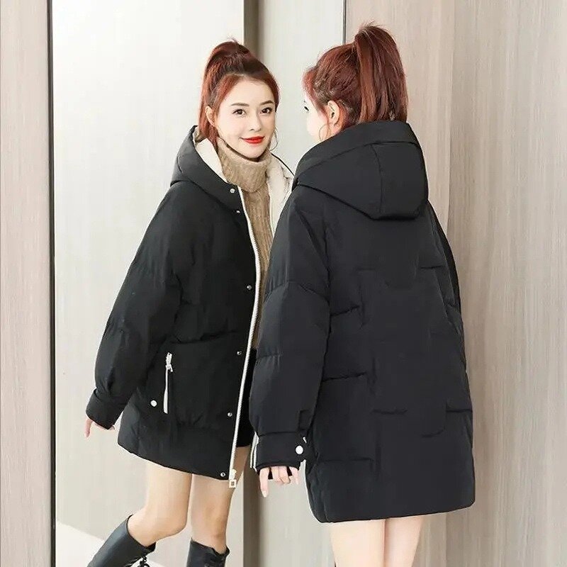 2023 neue Frauen Winter Kapuze Baumwolle gepolstert lose warm verdicken Mantel übergroße Parkas Outwear Schnee tragen Jacke Mäntel