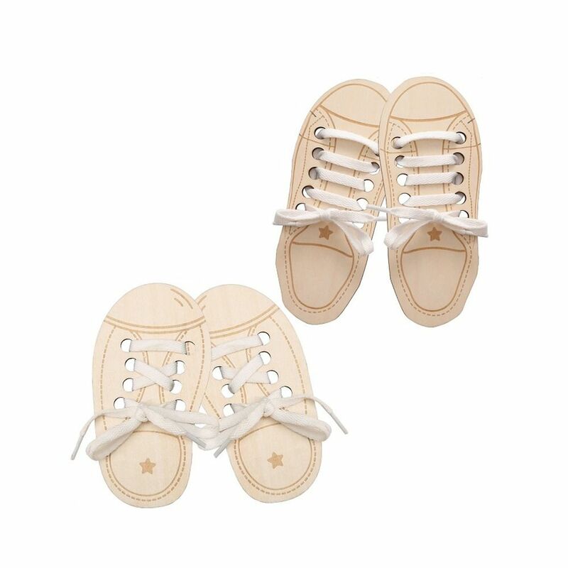 Montessori Teaching Aids Wooden Lacing Shoe Toy Learn to Tie Laces Toy Tying Shoelaces Boards Montessori Educational Toy
