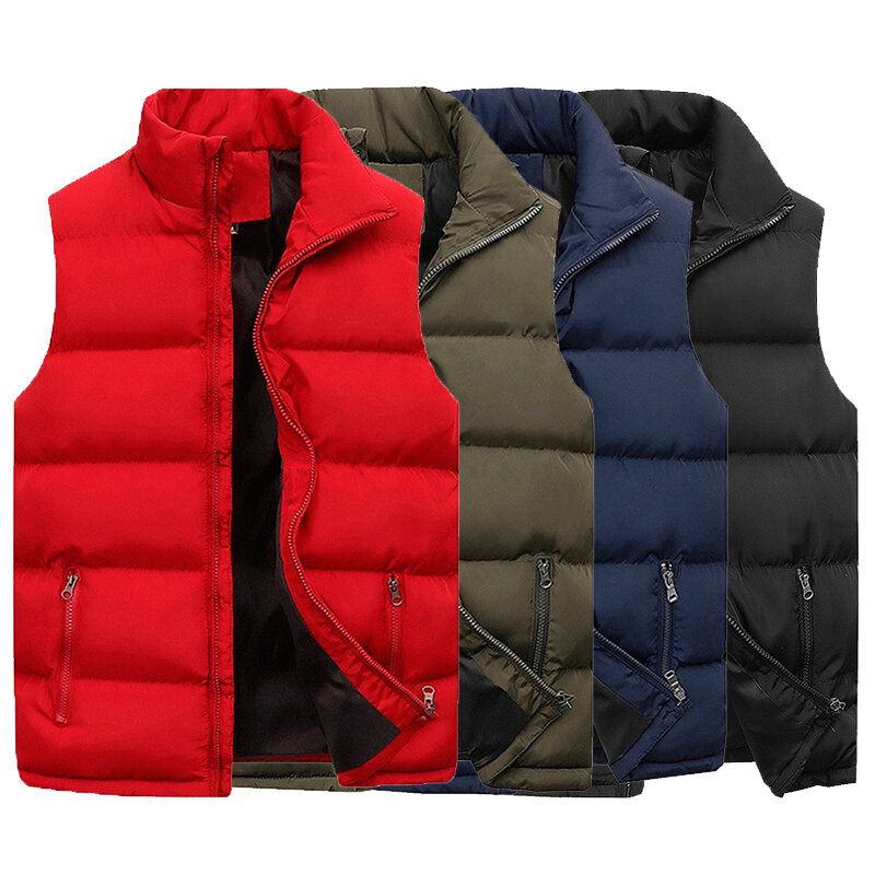 4 warna pakaian luar kasual pria musim dingin jaket bertudung hangat rompi tanpa lengan jaket tahan air rompi katun pria