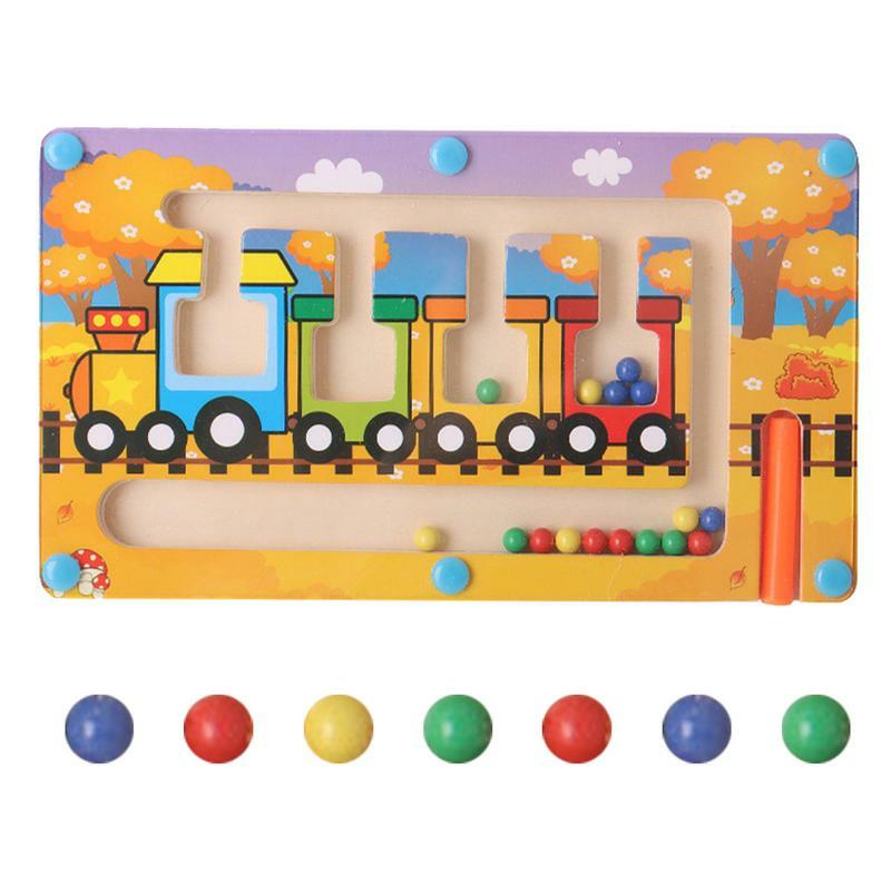 Labirin warna magnetik kartun lucu mainan labirin teka-teki magnetik kayu ringan mainan pendidikan magnetik labirin portabel untuk dikembangkan