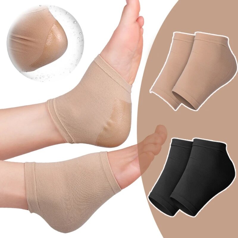 2 pairs Silicone Gel Heel Socks New Cotton Soft Skin Moisturizing Protector Solid Color Spa Gel Socks Foot Dry Hard