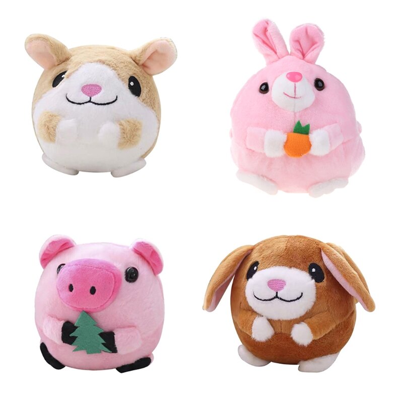Pet Bouncing Jump Ball Cartoon Pig Dog for Doll Toy USB Electric Plush Beating Sing for Kids