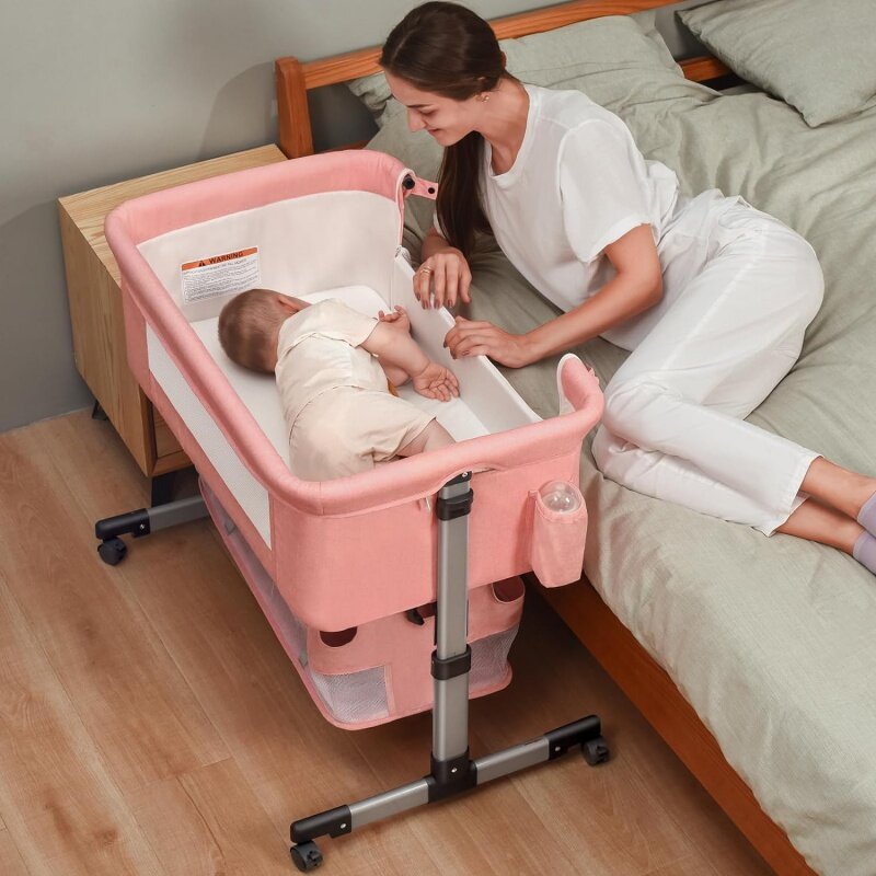 Cuna 3 en 1 para bebé, cuna portátil ajustable para recién nacido, color rosa