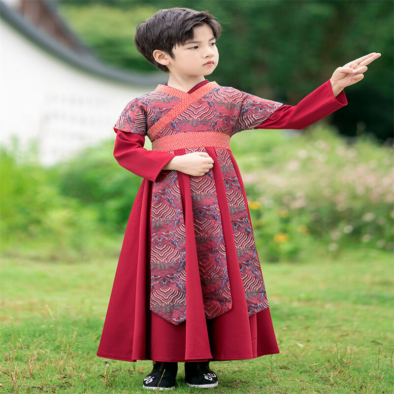 子供のための美しい古代の衣装,漢服,春と秋,伝統的な中国の刺embroidery,赤いクラシックな衣装