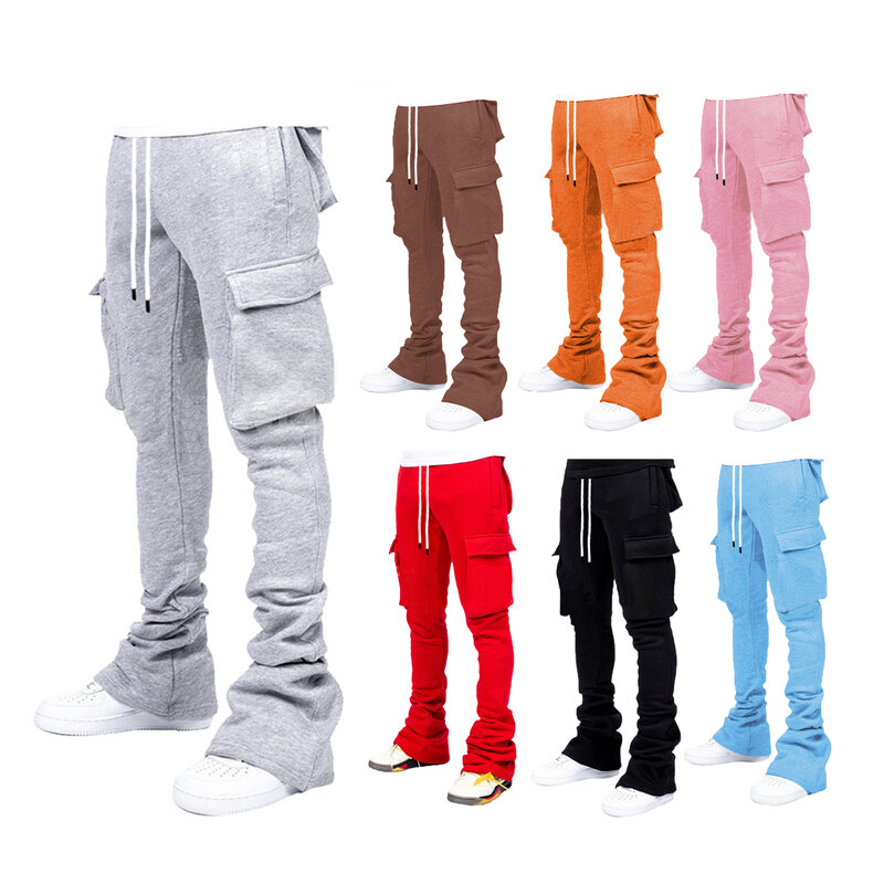 Plus Size Cargo Pants New Design Custom Flare Sweat Pants Street Wear Men Pile Up Stacked Pants for Men