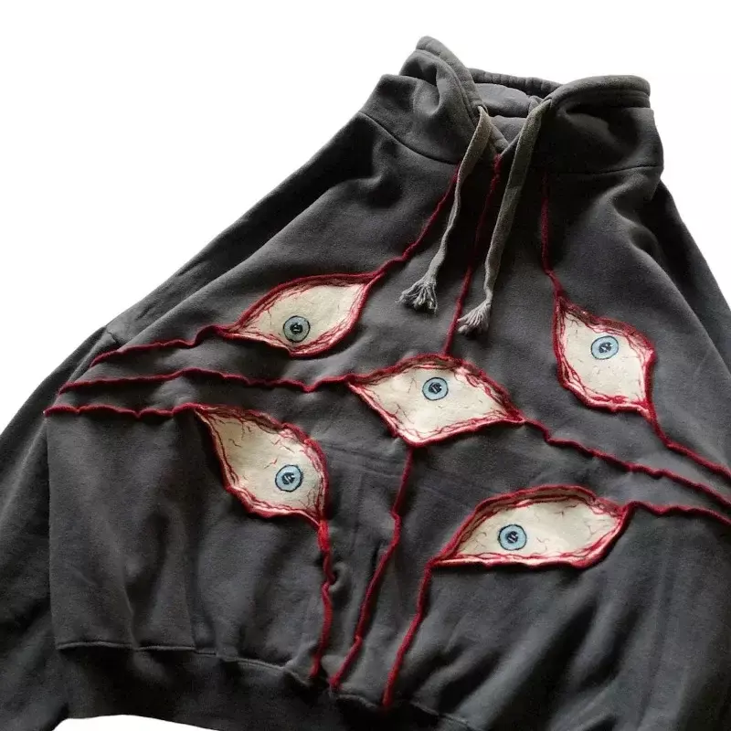 Sudadera con capucha vintage Y2K para hombre y mujer, jersey con bordado de Ojos de demonio, estilo Hip Hop, ropa de calle de gran tamaño, estilo gótico, Harajuku