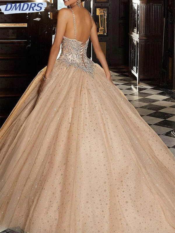 Shiny Beaded A-Line Prom Dress 2024 Classic Spaghetti Strap Evening Dresses Graceful Floor Length Gowns Vestidos De Novia