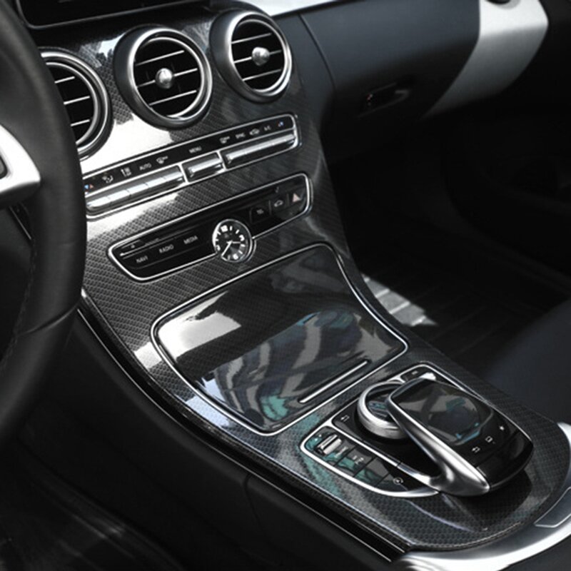 Autocollant en Fiber de carbone ABS (sans horloge), décoration de panneau de Console centrale de voiture pour mercedes-benz classe C W205 GLC X253
