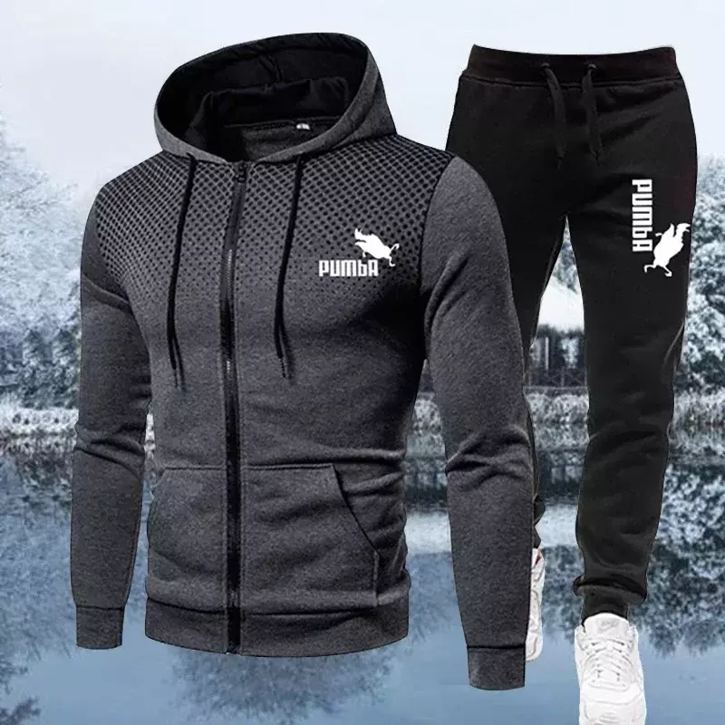 Spring and Autumn men's suit new brand sports printed zipper hooded long sleeve hoodie 2 sets fashion casual designer sportswear
