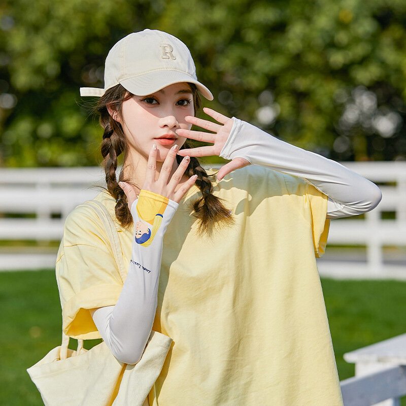 Women Summer Ice Silk Arm Sleeve Korean Cartoon Girl Printed Outdoor Arm Protection UV Sun Protection Sleeves Sunscreen Gloves