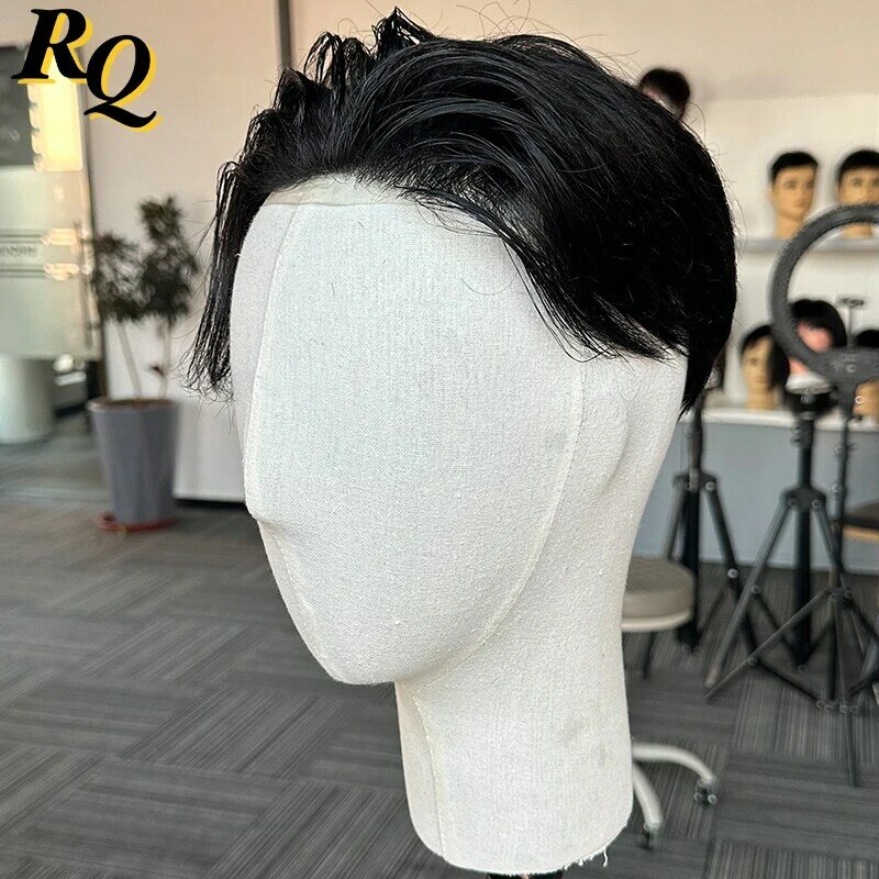 Pre Cut Men's Hair Styled Toupee Hair Repleacement Systems For Male 0.2 0.3mm PU Thin Skin Basement Hairpiece Pre Styled
