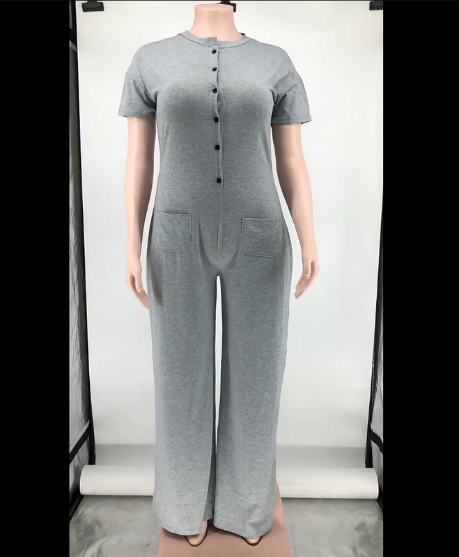 Plus Size Women Jumpsuits Solid Button One Piece Outfit Fashion Club Pocket Jumpsuits 2022 Summer Lady Loose Pants Wholesale