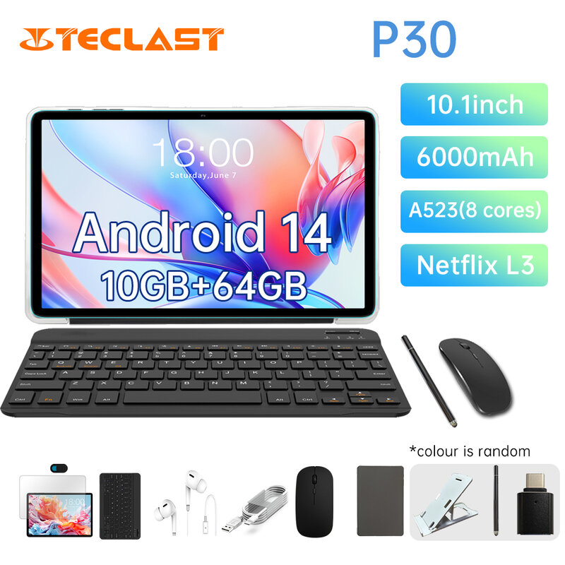 Teclast-Tablet Allwinner A523, 8-Core, 1.8GHz, 10GB RAM, 64GB ROM, WiFi 6, 6000mAh, Teclado, Pacote de Acessórios, P30, 2024