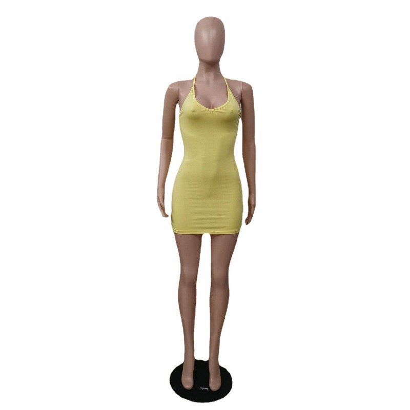 Mini vestido de cinta de sling feminino, vestido suspenso, casual, corte baixo, costas vazadas, sem mangas, monocromático, vestidos femininos, sexy, novo, 2022