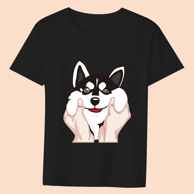 T-shirt slim fit feminino com decote em O, feminino viajante, respirável, bonito padrão para cachorro, série impressa, top confortável, moda verão