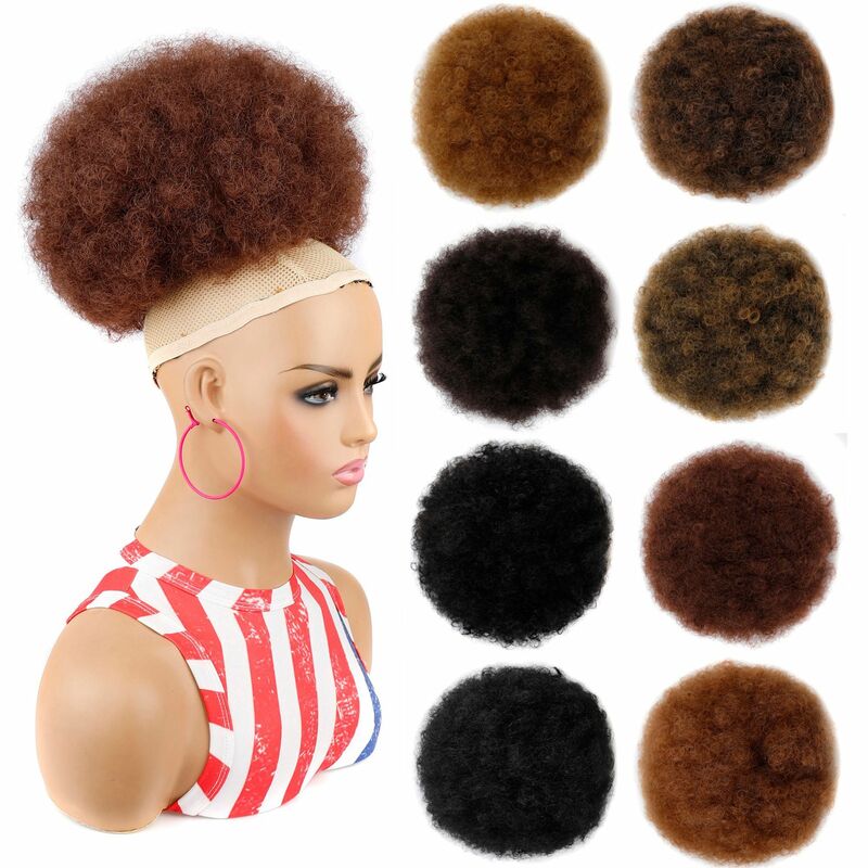 8 Cal syntetyczny włosy Afro bułka Puff sznurkiem do końskiego ogona dla czarnych kobiet duża krótka perwersyjna kędzierzawa Afro kok do włosów