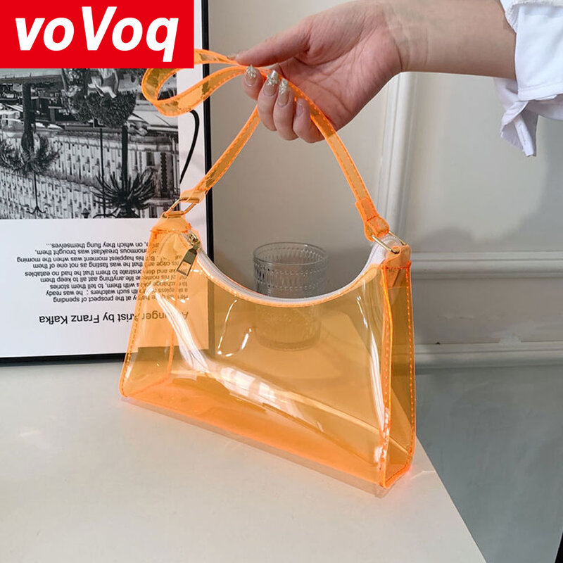 New Korean Style Trendy Underarm Bag, Transparent Shoulder Bag, Fashionable and Simple Women's Jelly Beach Vacation Bag