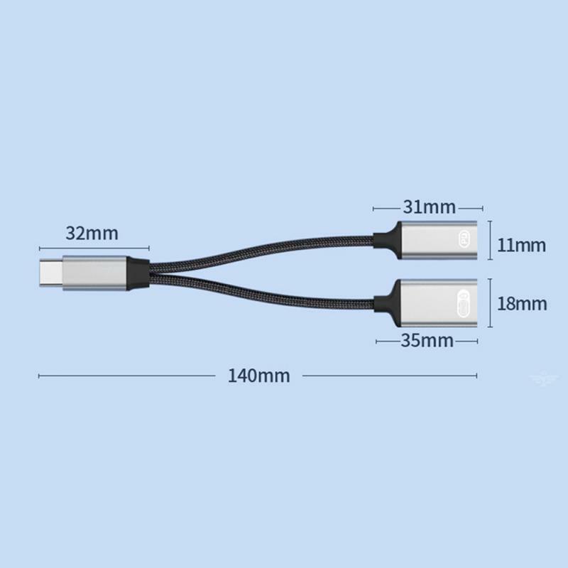 Adaptor kabel USB C OTG 2 in 1, USB C pria ke USB-C Wanita 30W PD pengisian daya cepat dengan adaptor Splitter USB untuk Laptop ponsel