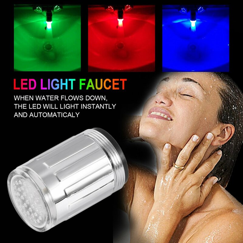 온도 센서 LED 빛 물 수도꼭지, 빛나는 조명 샤워 스프레이 수도꼭지, 주방 욕실용, 드롭 배송 판매, 1 개