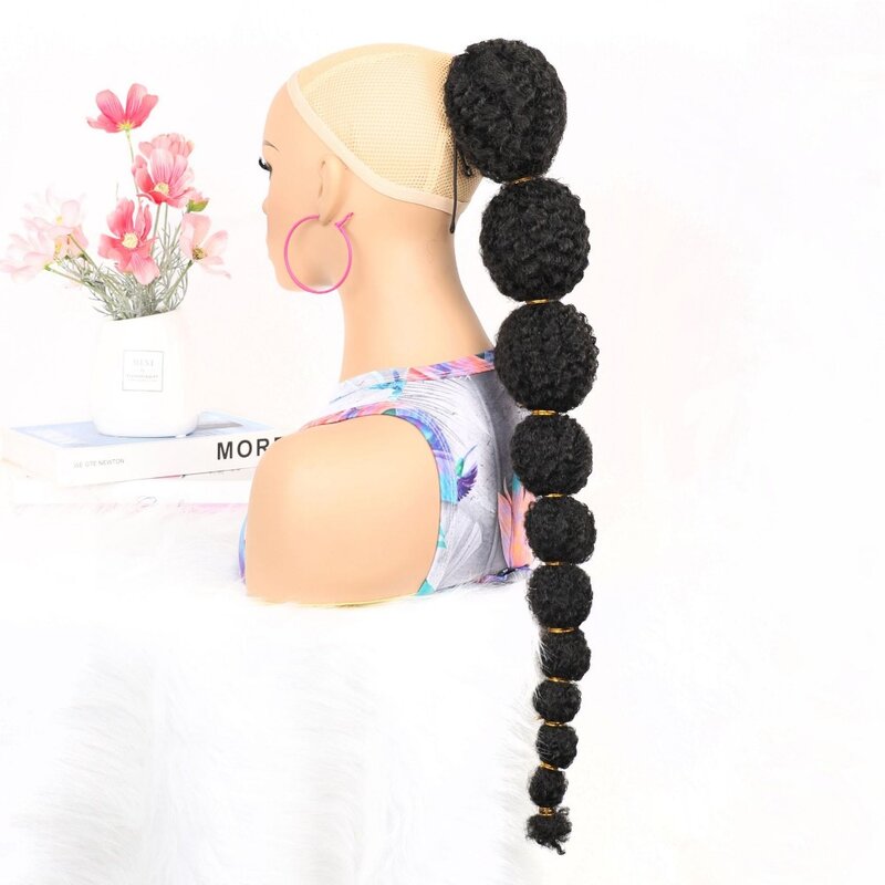 Synthetic Ponytail Hair Extension for Black Women Lantern Bubble Drawstring False Pigtail Afro Puff Kinky Horse Tail Hairpiece