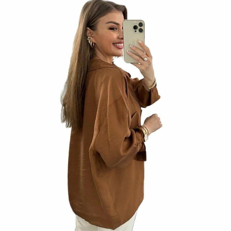 Dropshipping Camisas Y Blusas Long Sleeve Casual Shirts Red Blouses Y2k Clothes Ladies Solid Loose Tops Women Roupa Feminina