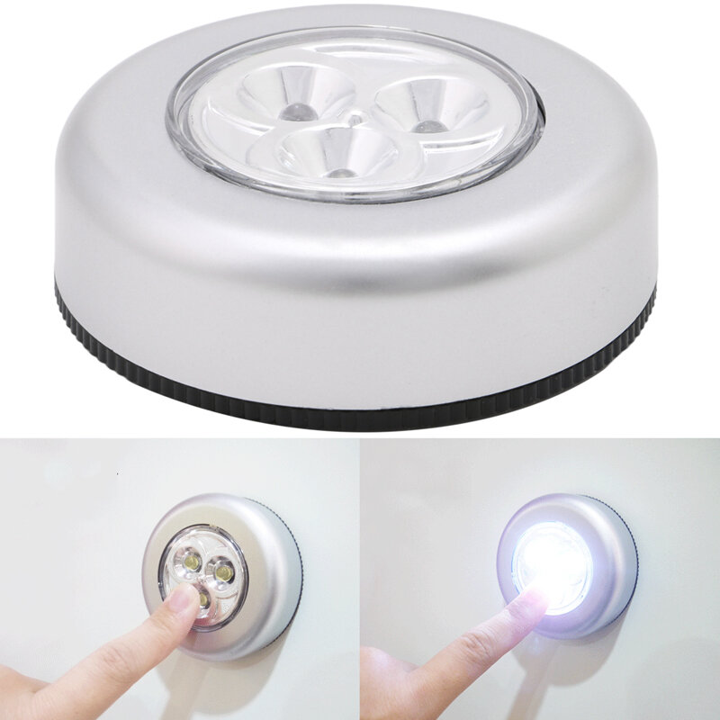 3 LED Car Home Wall Camping for Touch Push Lamp Battery Powered Night Light
