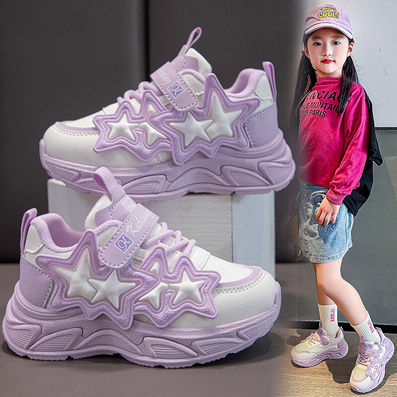 New Girls Children Shoes Spring & Autumn PU Leather Kids Sneakers Fashion Sports Casual Size 26-37
