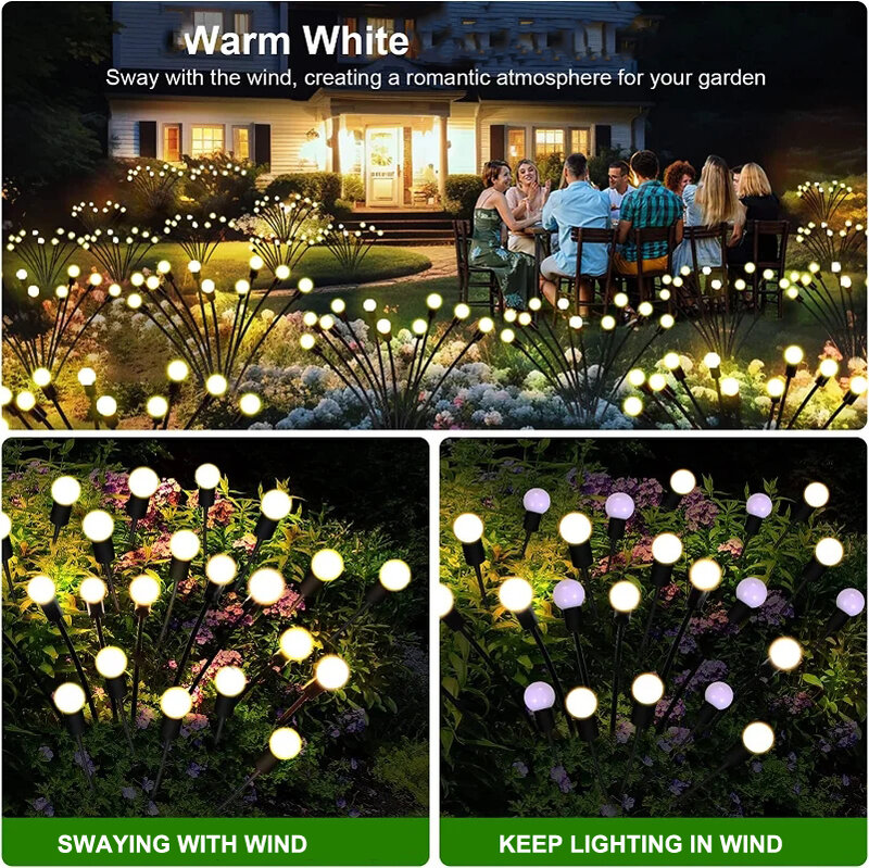 Lot de 10 lampes solaires à 100 LED pour jardin, luciole, extérieur, étanche, 62, haute flexibilité, balancement, paysage, pelouse