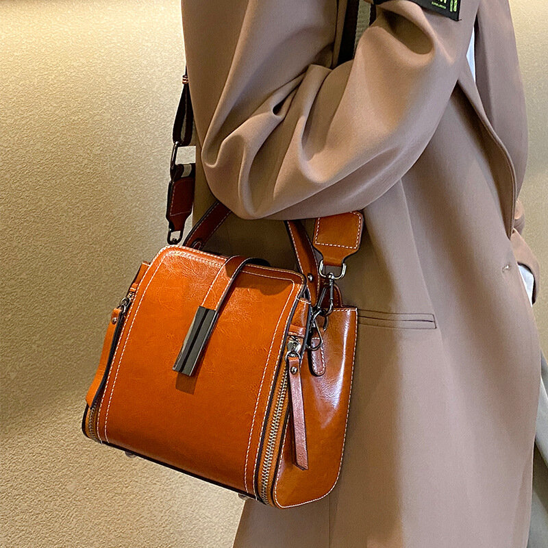 Новинка 2024, женская сумка из натуральной кожи с масляным воском, сумка через плечо, женская летняя сумка-мешок