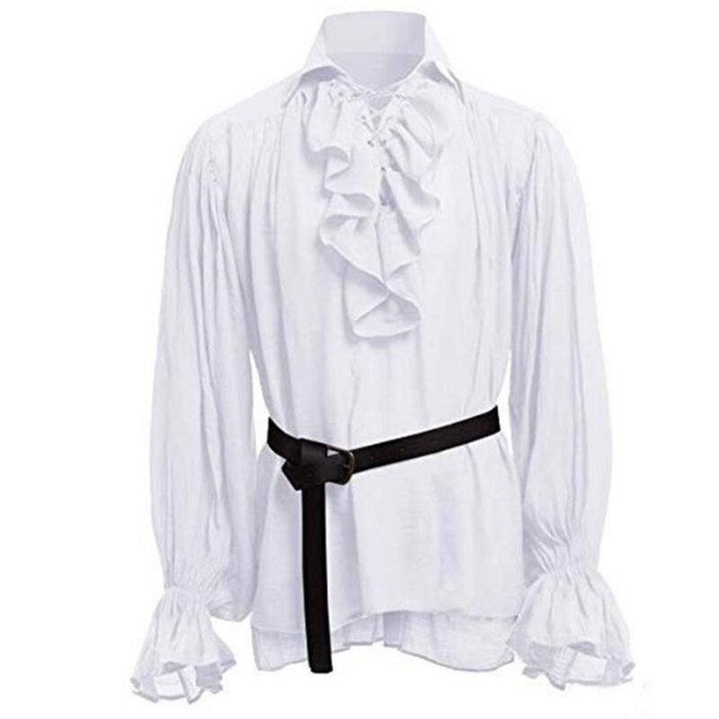 Stylish Victorian Medieval Ruffle Pirate Retro Men's Gothic Shirt Top Puff Sleeve Unique Style Fashionable Design
