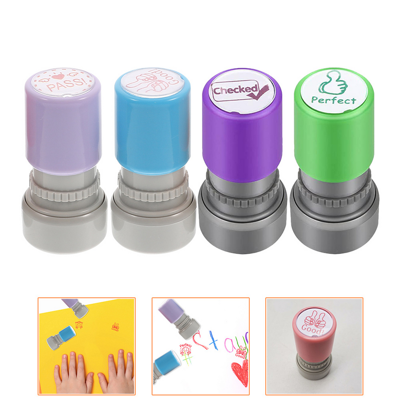 4 Pcs Encourage Cartoon Chapter Education Supply Stamps for Craft Photosensitive Reward