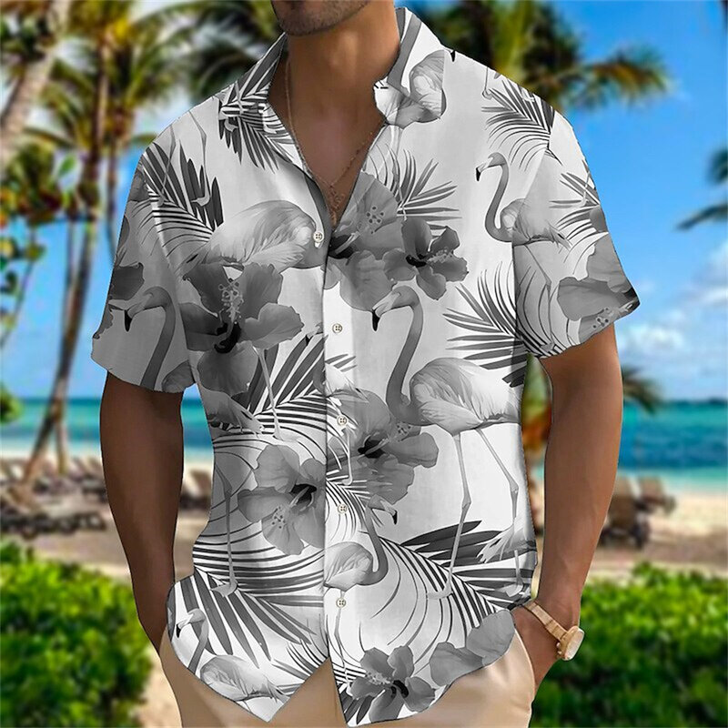 Camisa de praia havaiana masculina, 3D estampa de plantas, flor, animal, grua, plus size, verão, 5XL, 2023