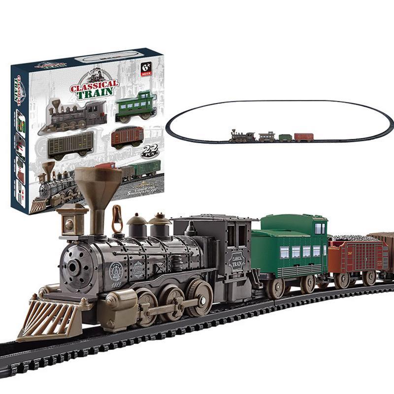 مجموعة قطار للأطفال تعمل بالبطارية ، لعب ألعاب القطار ، سيارة البضائع ولغز المسار الطويل ، مجموعة قطار السكك الحديدية النموذجية للأولاد