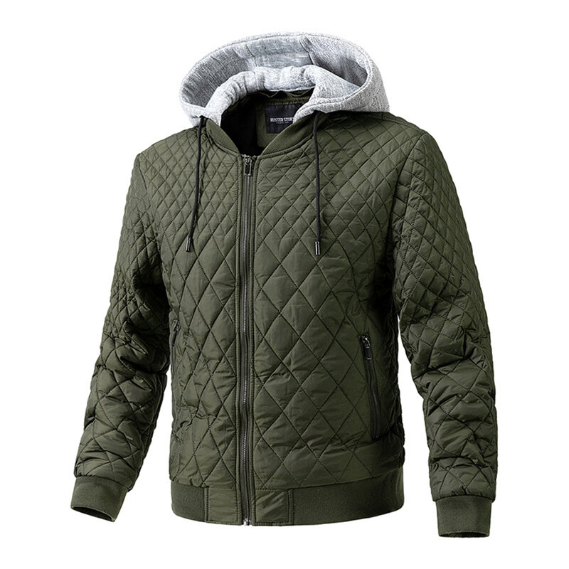Men's Baseball Cotton Thick Hooded Jacket Winter Zip Up Detachable Hat Warm Overcoat Tops Coat Jackets Man Clothing