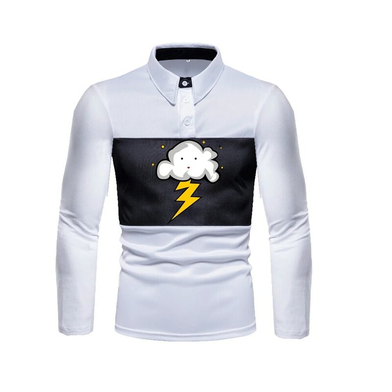 Symbol pogody sprężyna drukująca nowa koszulka Polo z długimi rękawami Slim T-shirt Casual sport długa koszula
